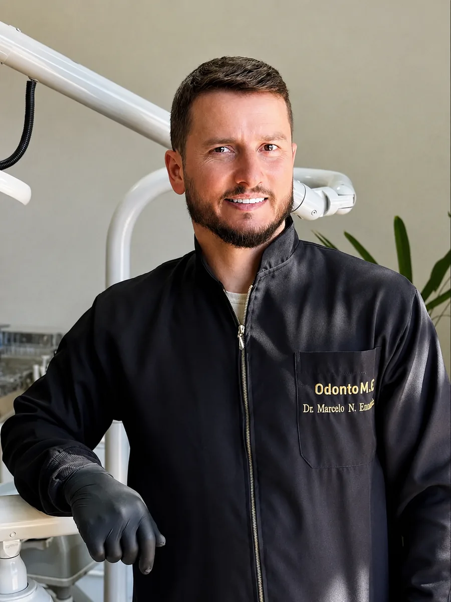 Dr. Marcelo Emanuele, cirurgião-dentista responsável técnico da Odonto M.E, no consultório da clínica em Palotina